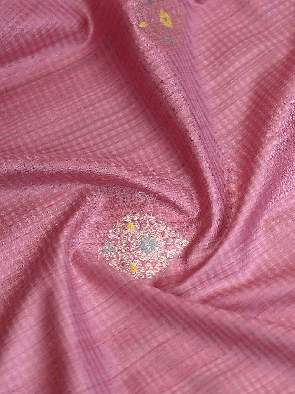 Pink Meenakari Dupion Silk Handloom Banarasi Saree - Sacred Weaves