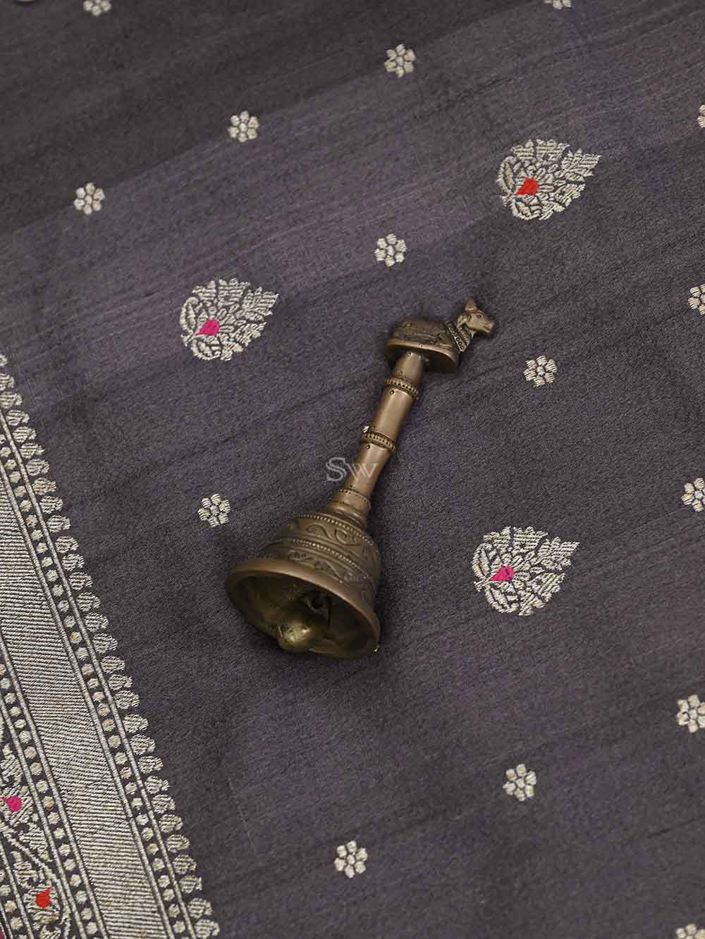 Dark Brown Meenakari Booti Tussar Silk Handloom Banarasi Saree - Sacred Weaves