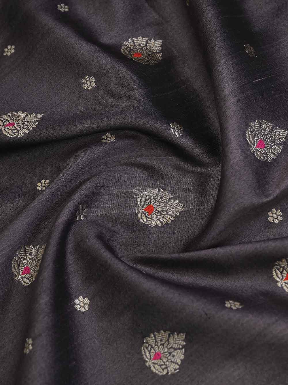 Dark Brown Meenakari Booti Tussar Silk Handloom Banarasi Saree - Sacred Weaves