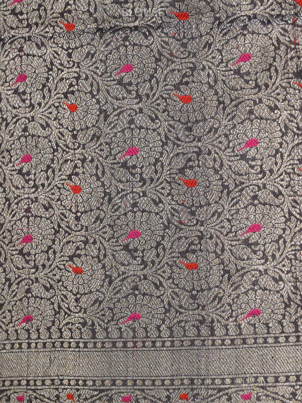 Dark Brown Meenakari Booti Tussar Silk Handloom Banarasi Saree - Sacred Weaves