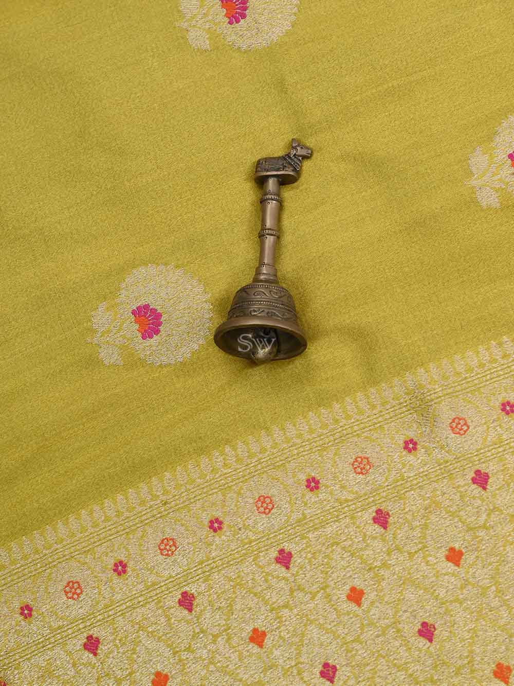 Mustard Meenakari Boota Tussar Silk Handloom Banarasi Saree - Sacred Weaves