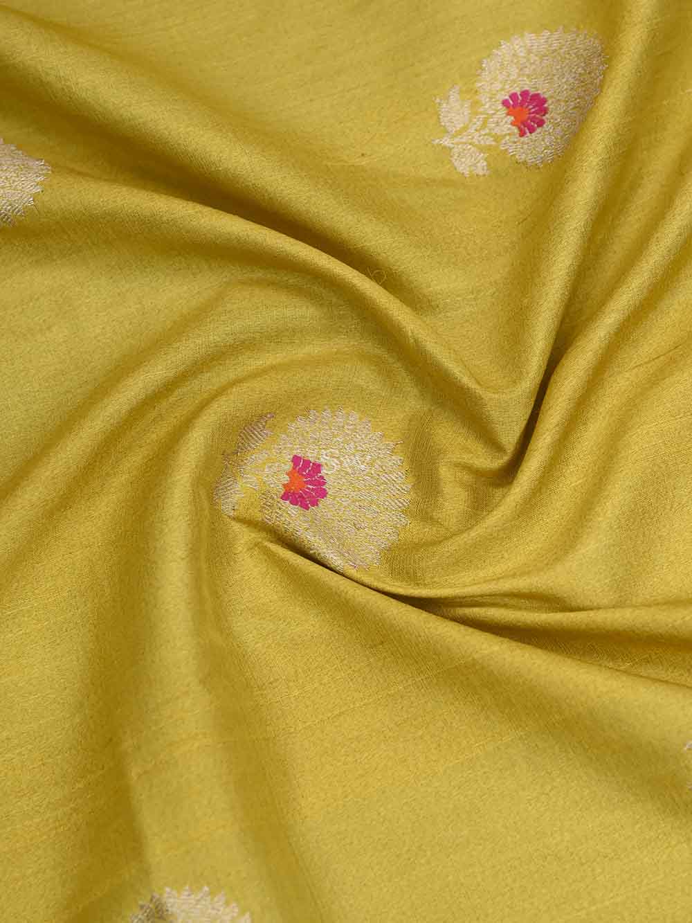 Mustard Meenakari Boota Tussar Silk Handloom Banarasi Saree - Sacred Weaves