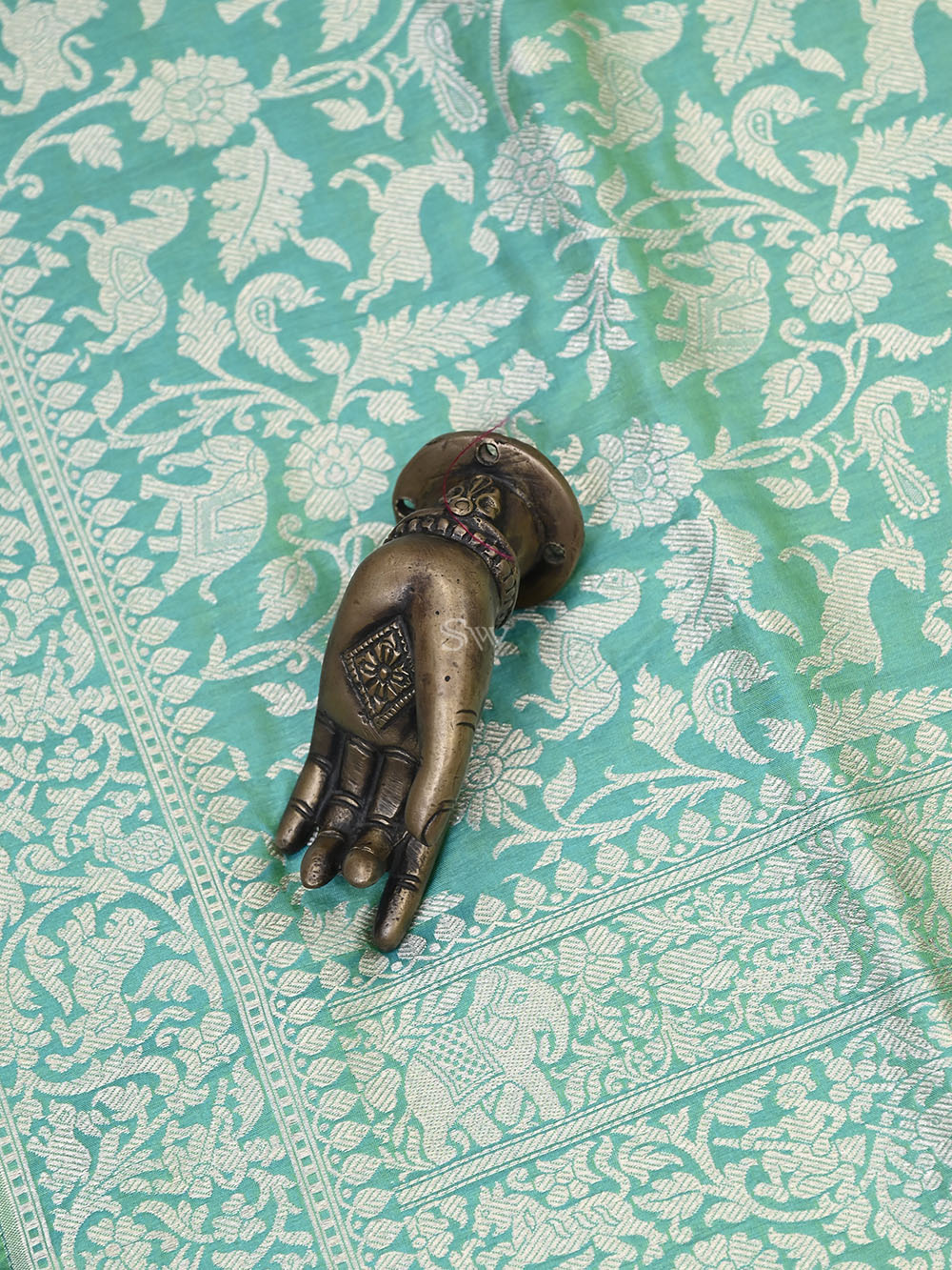 Sea Green Shikargah Katan Silk Handloom Banarasi Saree - Gift Box - Sacred Weaves