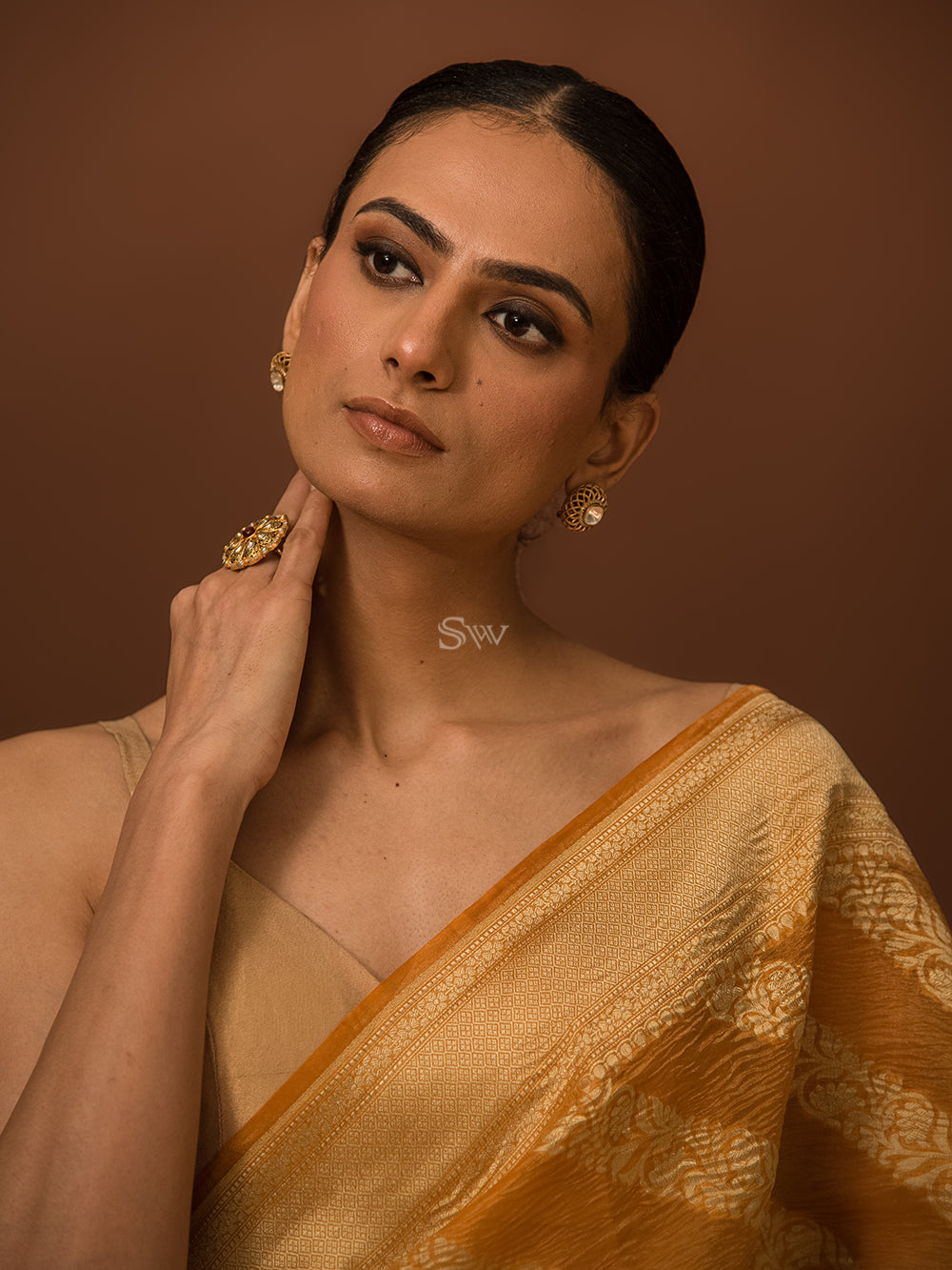 Orange Leheriya Crush Tissue Handloom Banarasi Saree - Sacred Weaves