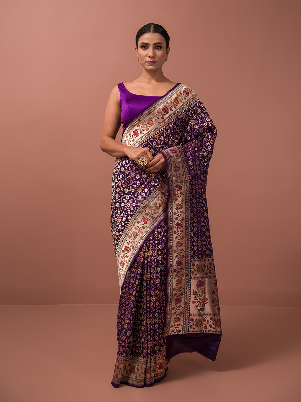Purple Paithani Meenakari Katan Silk Handloom Banarasi Saree - Sacred Weaves
