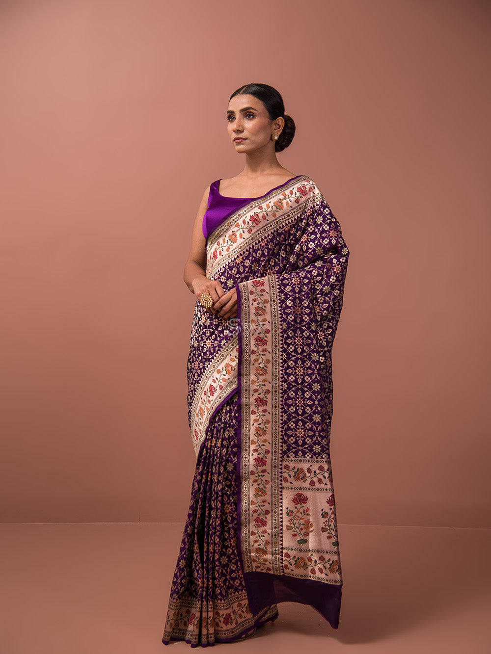 Purple Paithani Meenakari Katan Silk Handloom Banarasi Saree - Sacred Weaves