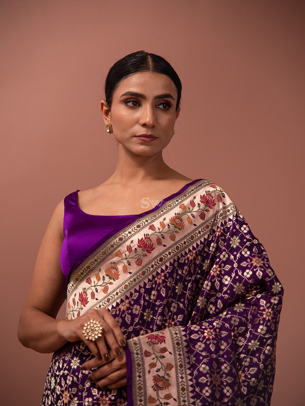 Purple Paithani Meenakari Katan Silk Handloom Banarasi Saree - Sacred Weaves