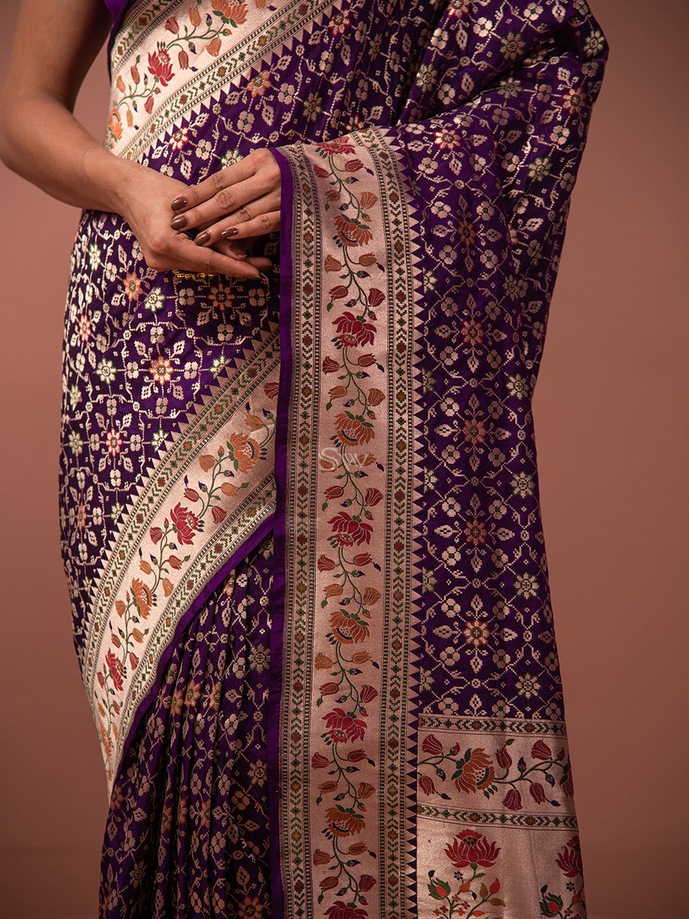 Purple Paithani Meenakari Katan Silk Handloom Banarasi Saree - Sacred Weaves