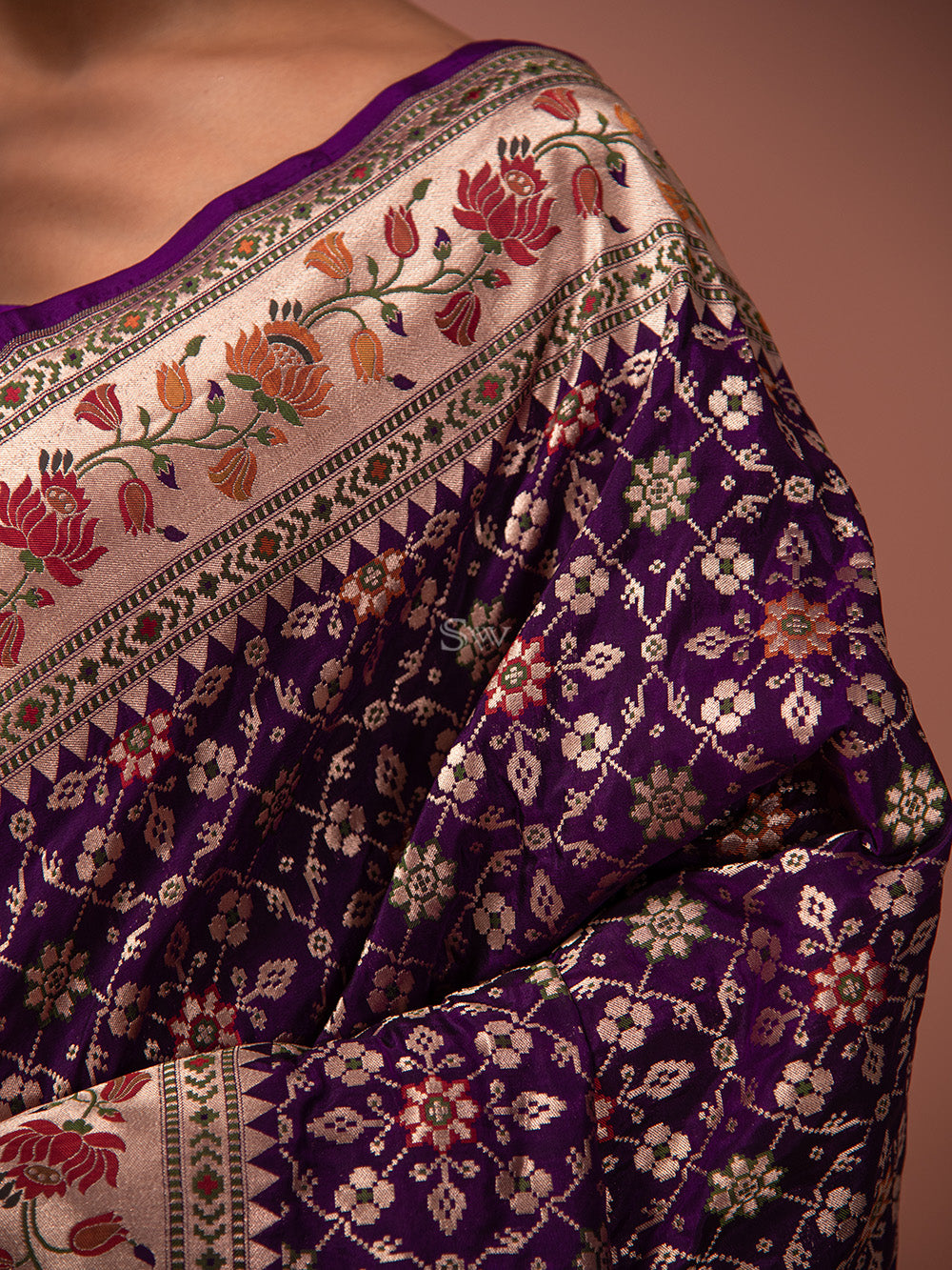 Purple Paithani Meenakari Katan Silk Handloom Banarasi Saree - Sacred Weaves