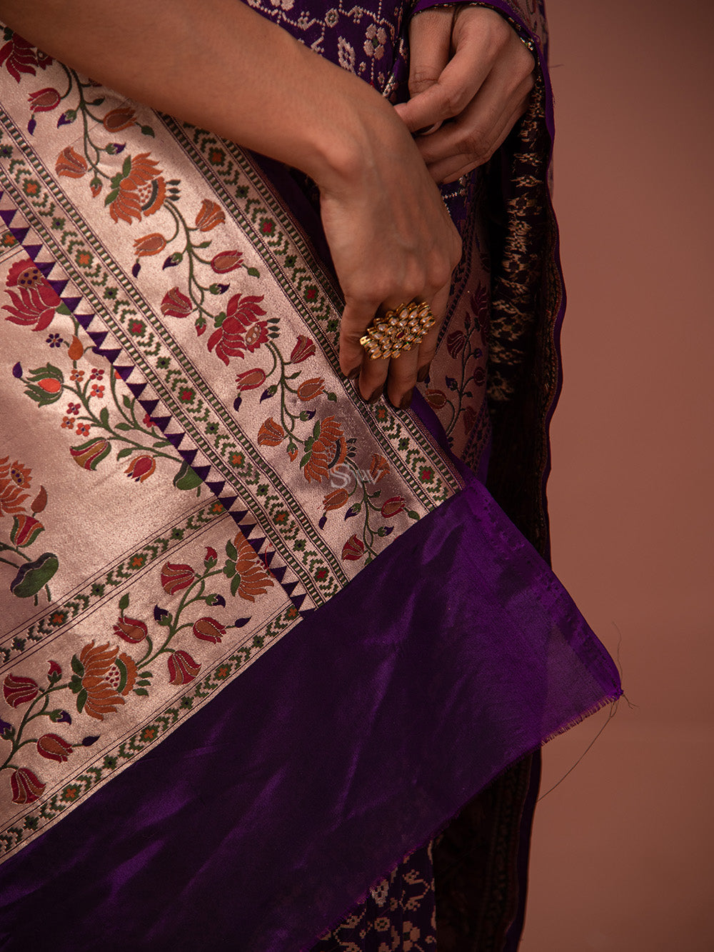Purple Paithani Meenakari Katan Silk Handloom Banarasi Saree - Sacred Weaves