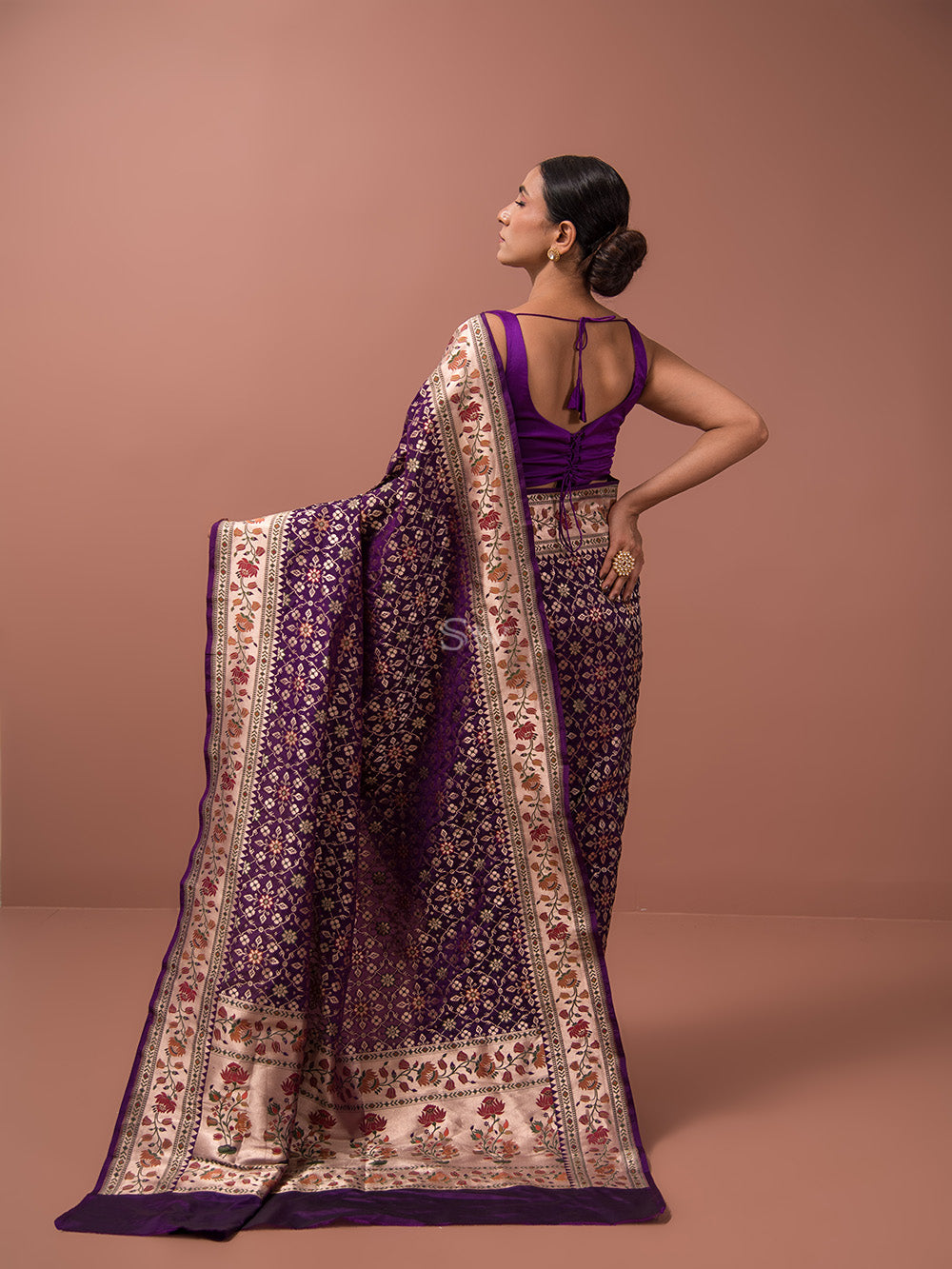 Purple Paithani Meenakari Katan Silk Handloom Banarasi Saree - Sacred Weaves
