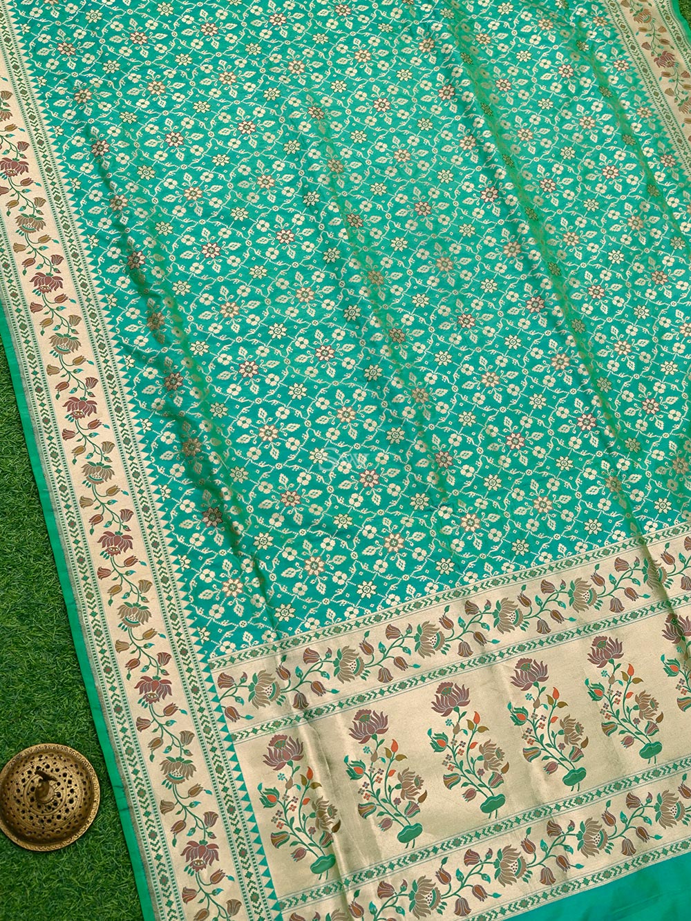 Sea Green Paithani Katan Silk Handloom Banarasi Saree - Sacred Weaves