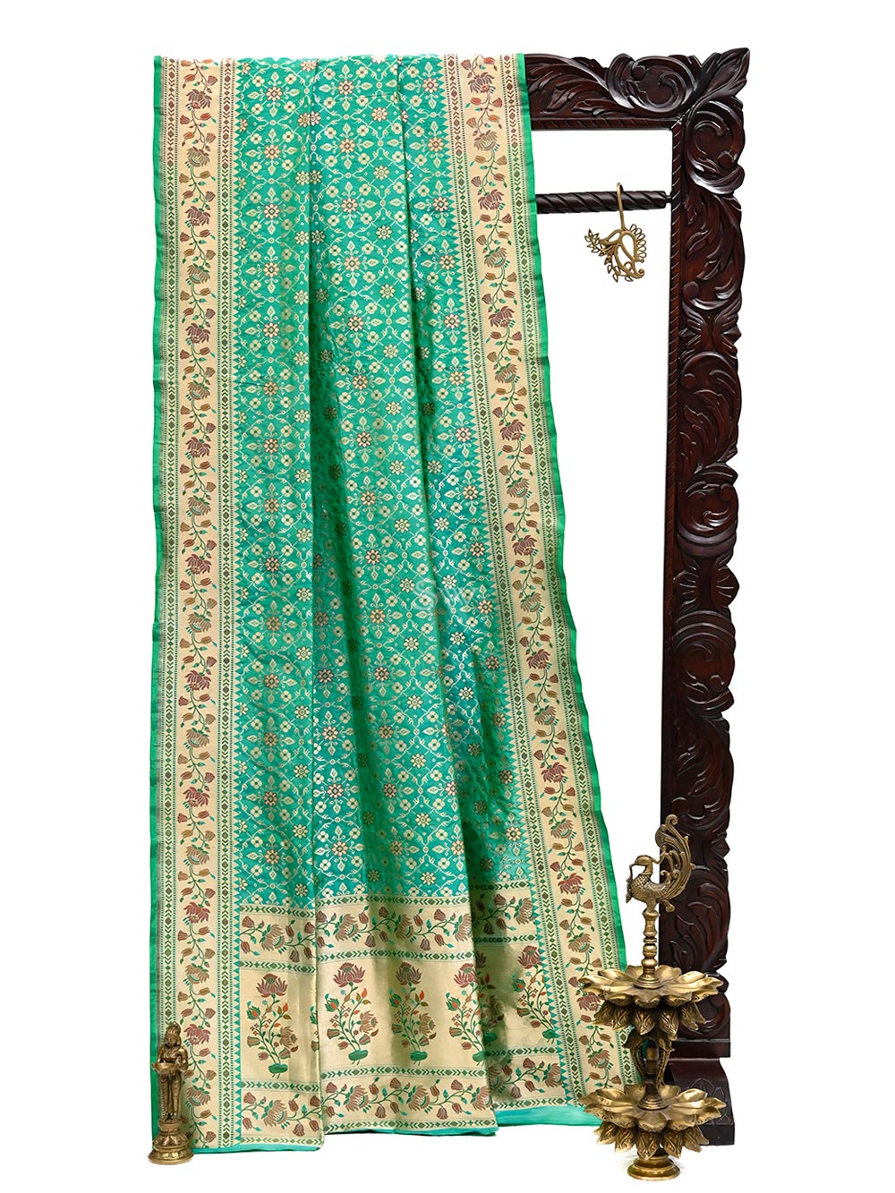 Sea Green Paithani Katan Silk Handloom Banarasi Saree - Sacred Weaves