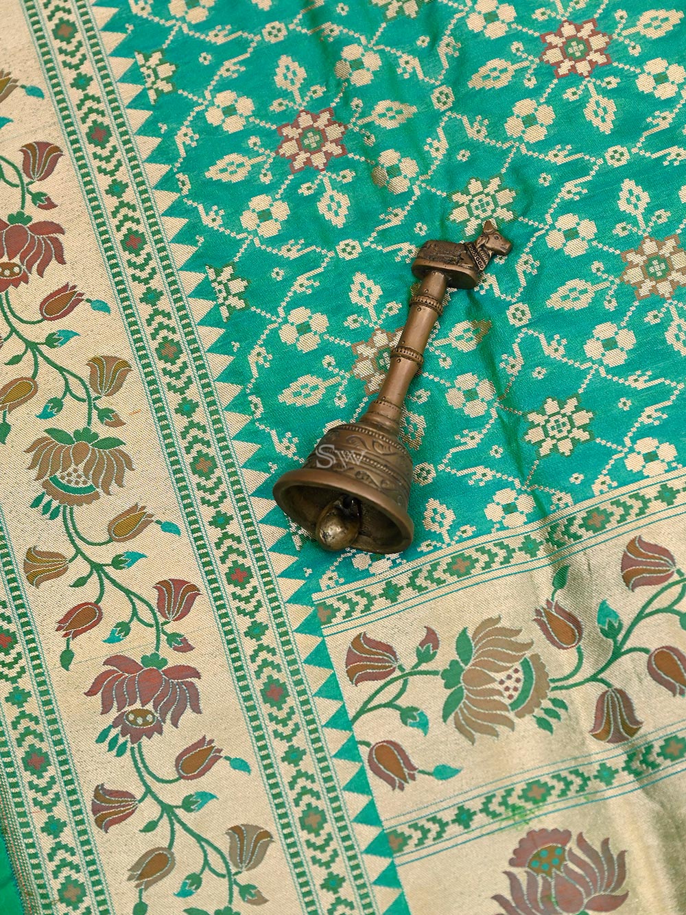 Sea Green Paithani Katan Silk Handloom Banarasi Saree - Sacred Weaves