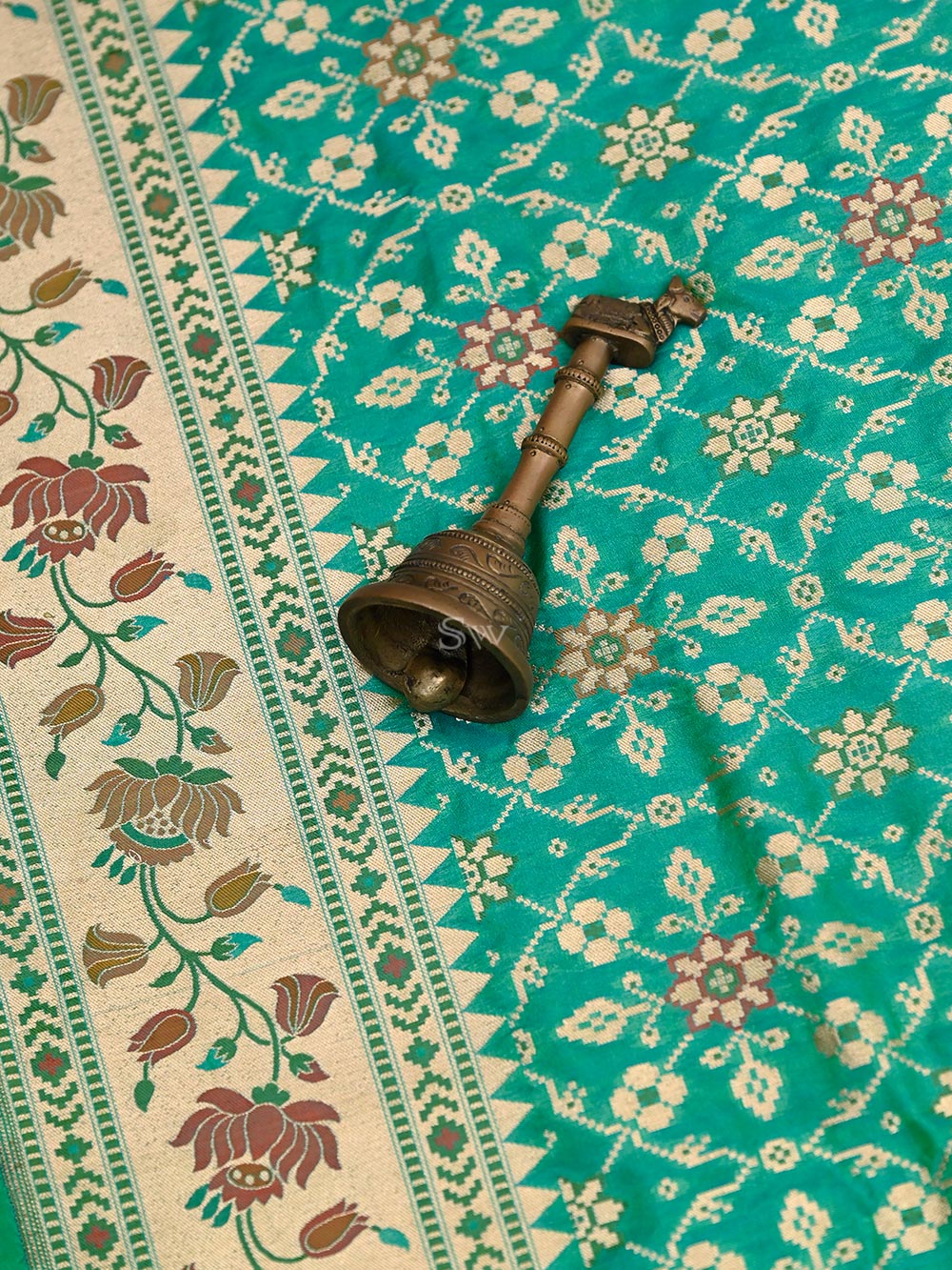 Sea Green Paithani Katan Silk Handloom Banarasi Saree - Sacred Weaves