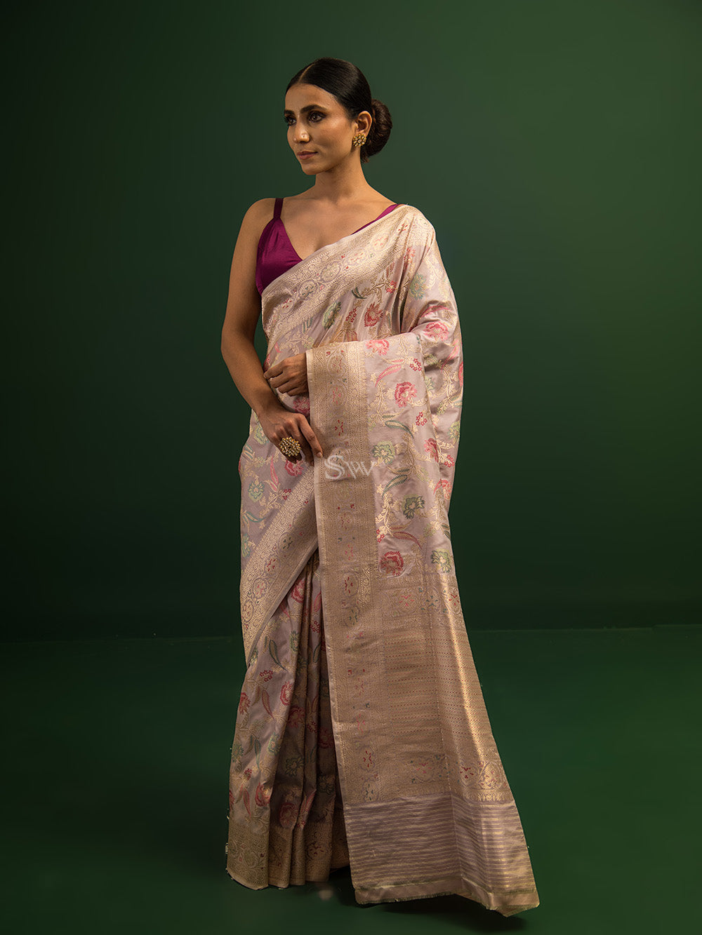 Grey Meenakari Katan Silk Handloom Banarasi Saree