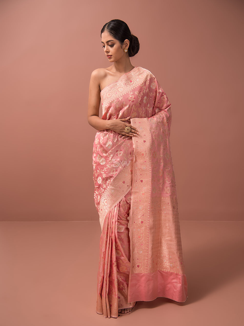 Pastel Pink Meenakari Katan Silk Handloom Banarasi Saree - Sacred Weaves