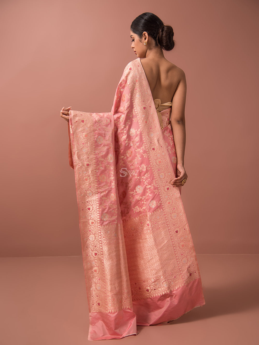 Pastel Pink Meenakari Katan Silk Handloom Banarasi Saree - Sacred Weaves
