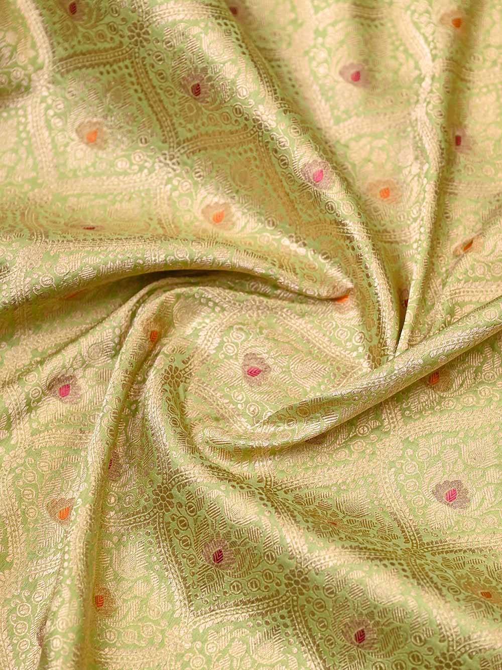 Pista Green Brocade Katan Silk Handloom Banarasi Saree - Sacred Weaves