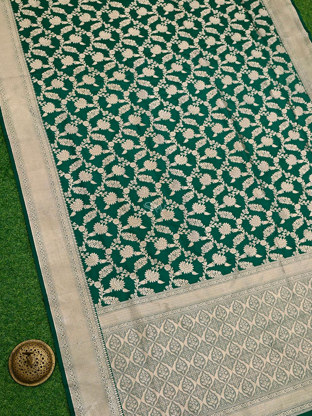 Green Uppada Katan Silk Handloom Banarasi Saree - Sacred Weaves