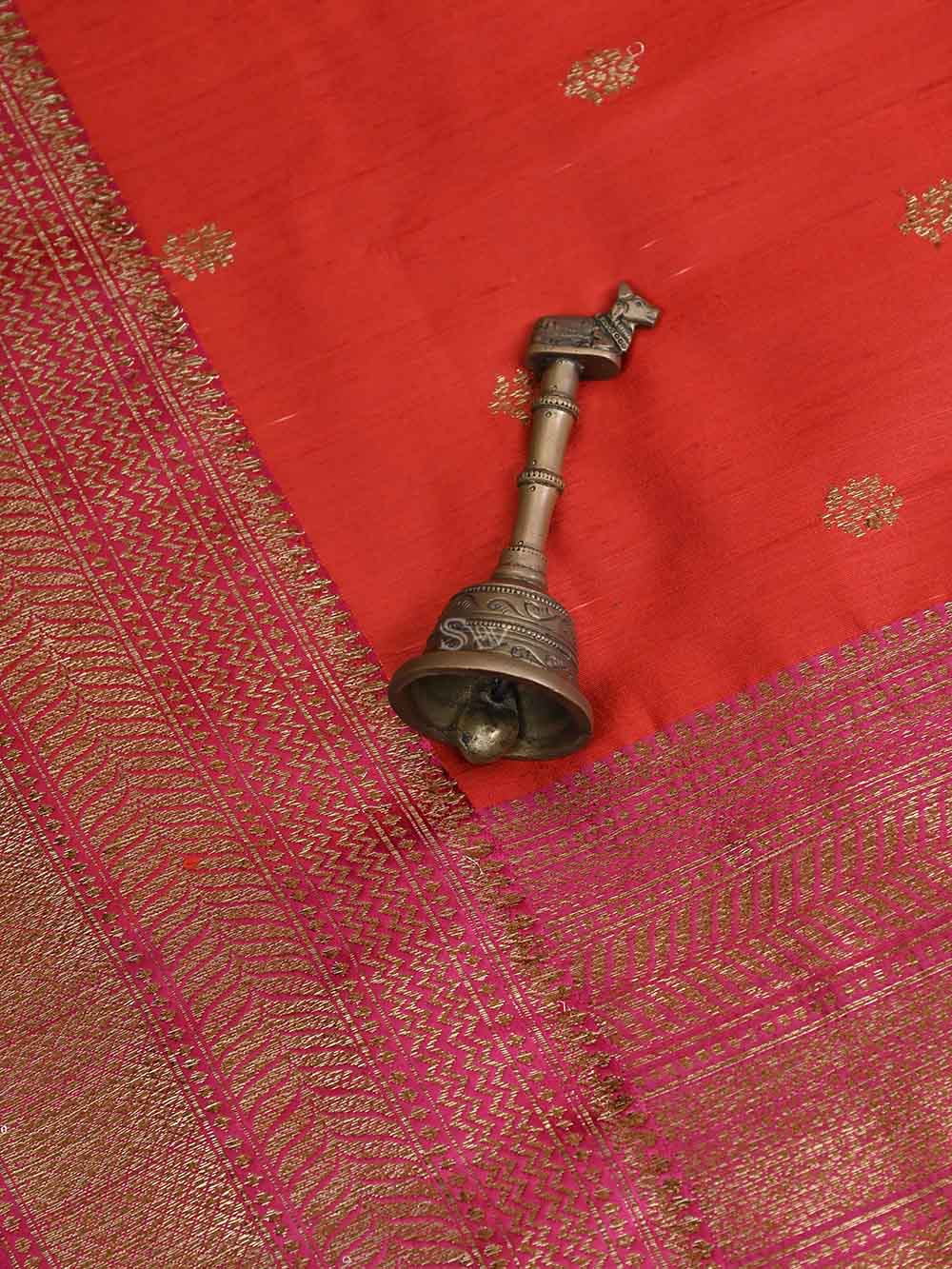 Red Booti Dupion Silk Handloom Banarasi Saree - Sacred Weaves