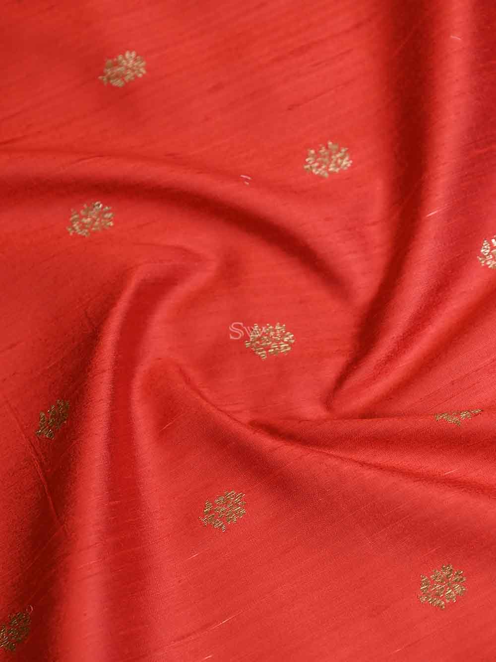 Red Booti Dupion Silk Handloom Banarasi Saree - Sacred Weaves