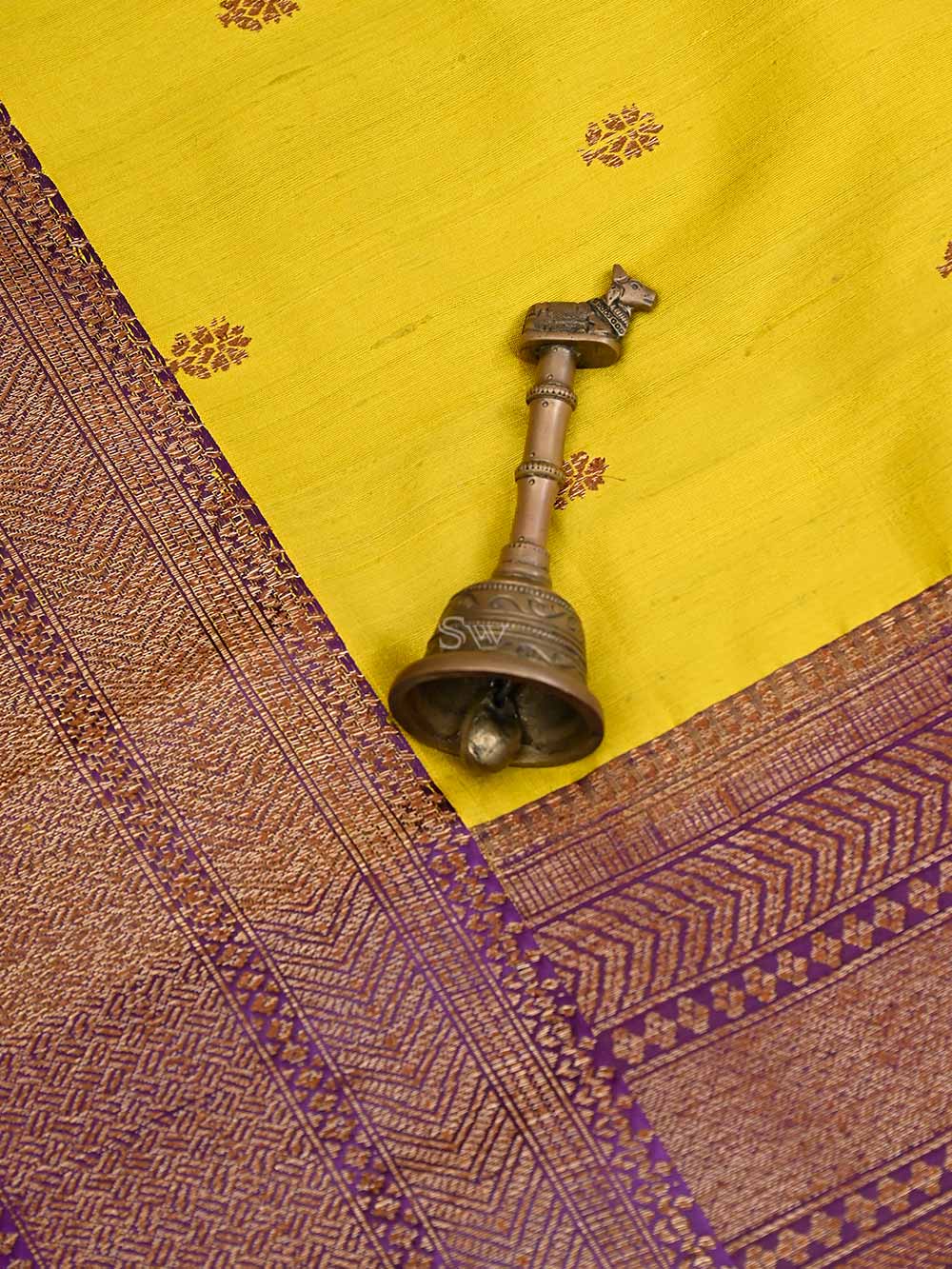 Yellow Booti Dupion Silk Handloom Banarasi Saree - Sacred Weaves