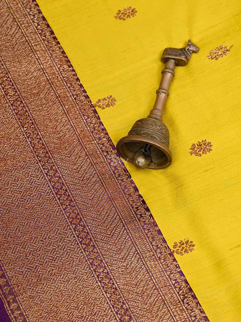 Yellow Booti Dupion Silk Handloom Banarasi Saree - Sacred Weaves