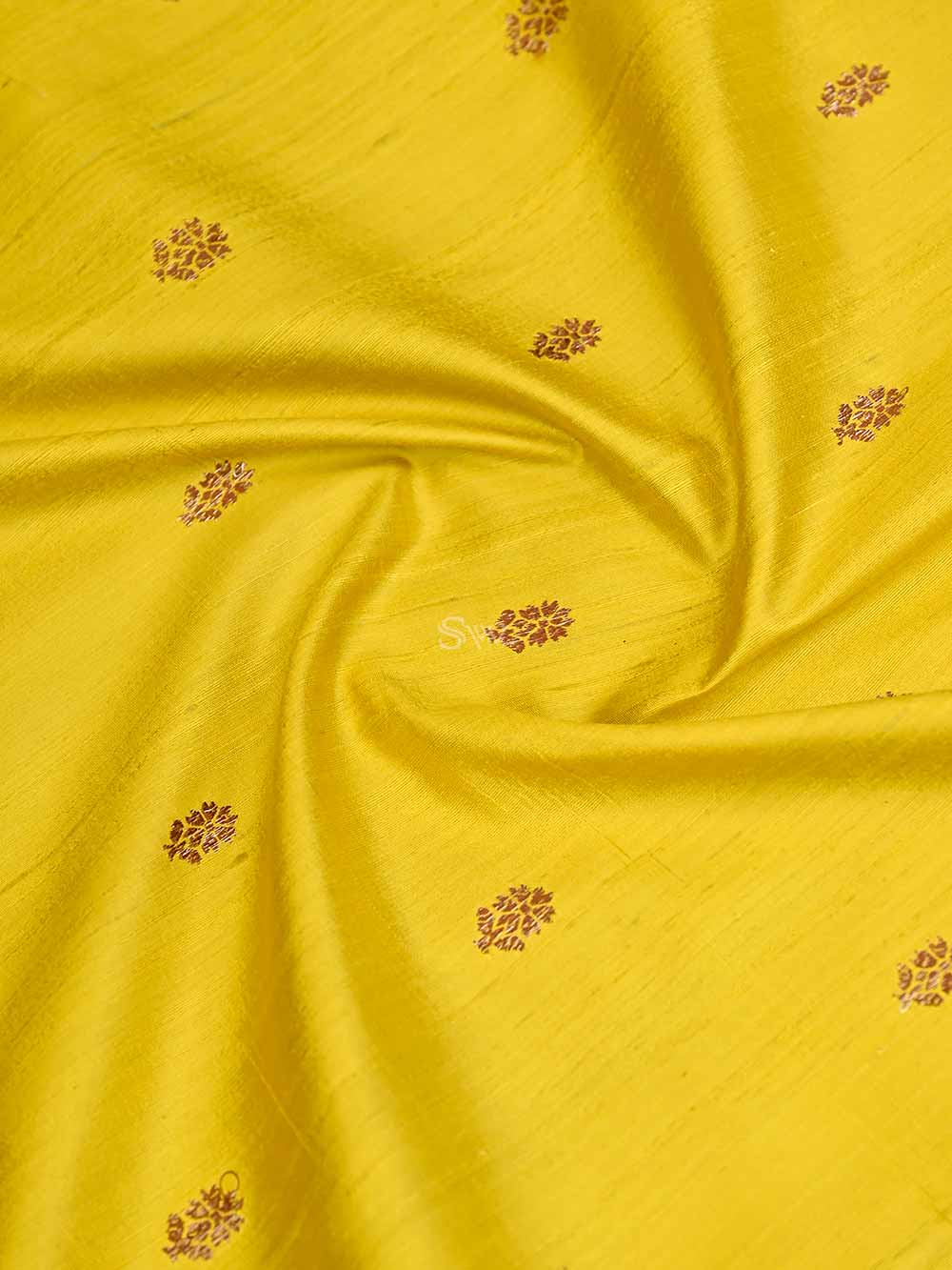 Yellow Booti Dupion Silk Handloom Banarasi Saree - Sacred Weaves