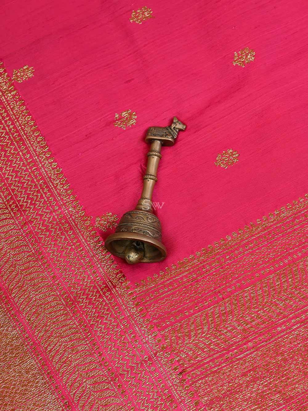 Dark Pink Booti Dupion Silk Handloom Banarasi Saree - Sacred Weaves