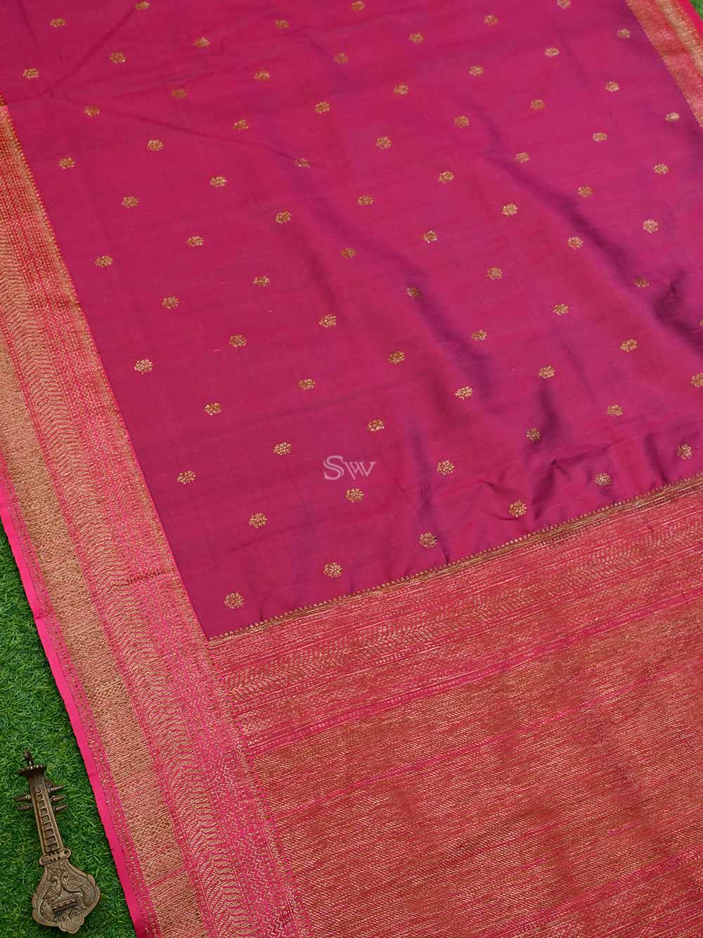 Dark Magenta Booti Dupion Silk Handloom Banarasi Saree - Sacred Weaves