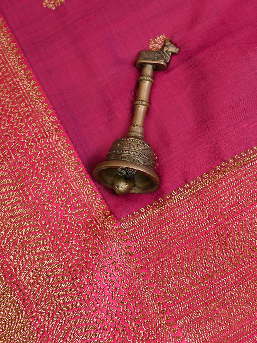 Dark Magenta Booti Dupion Silk Handloom Banarasi Saree - Sacred Weaves