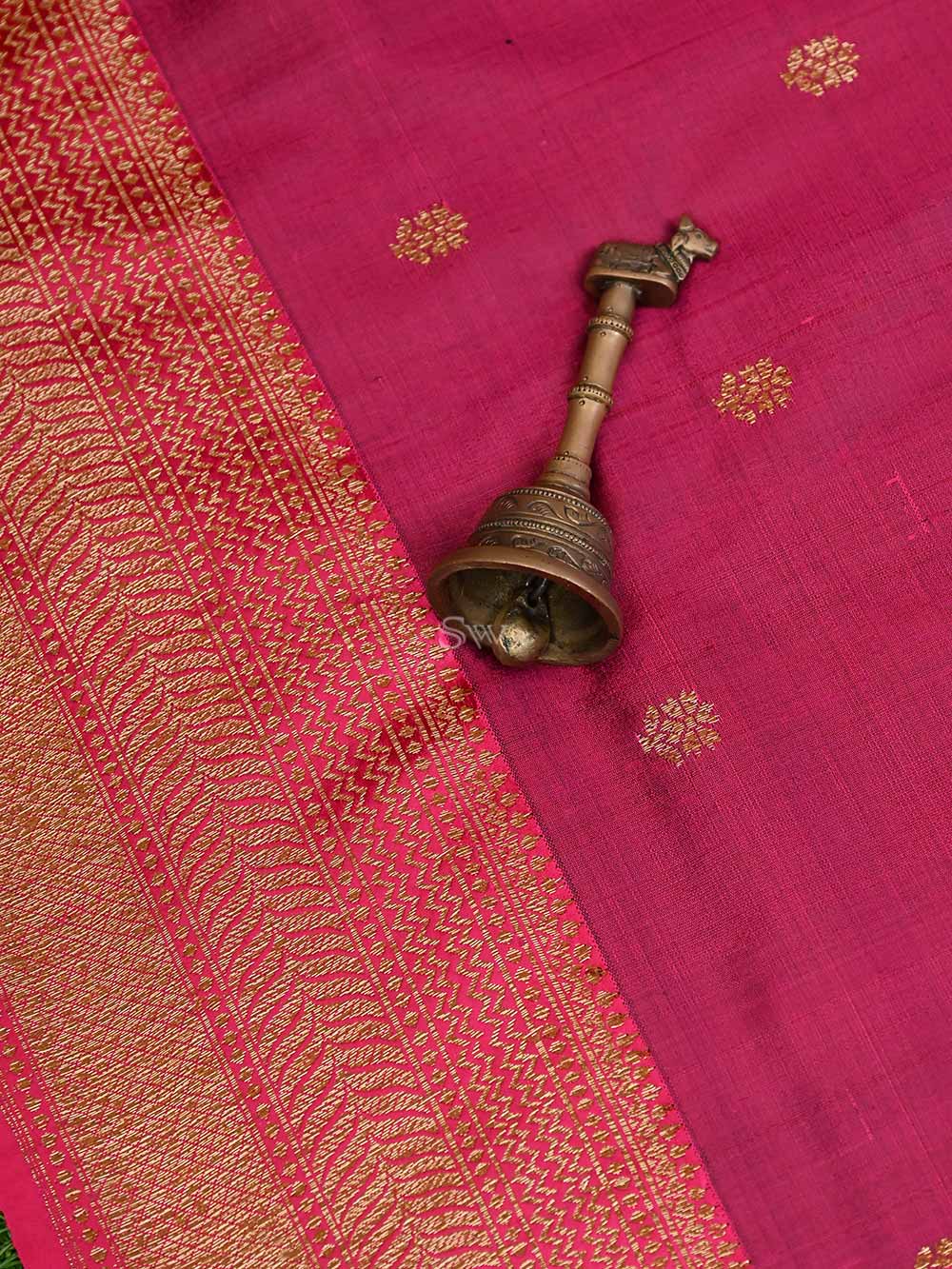 Dark Magenta Booti Dupion Silk Handloom Banarasi Saree - Sacred Weaves