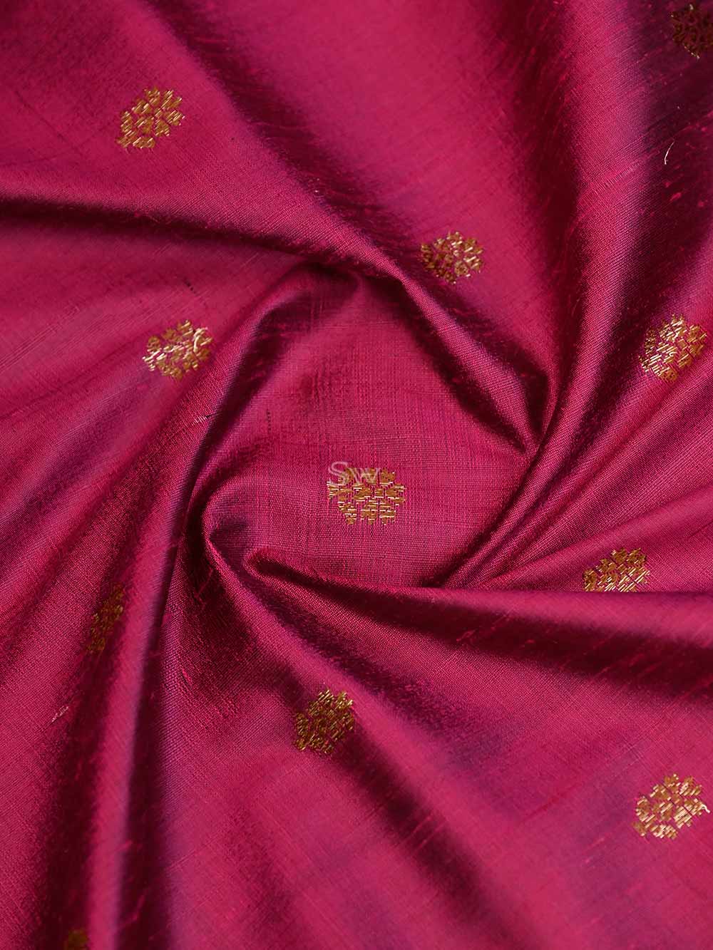 Dark Magenta Booti Dupion Silk Handloom Banarasi Saree - Sacred Weaves