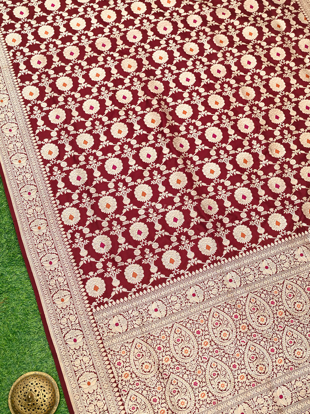 Wine Meenakari Uppada Katan Silk Handloom Banarasi Saree - Gift Box - Sacred Weaves