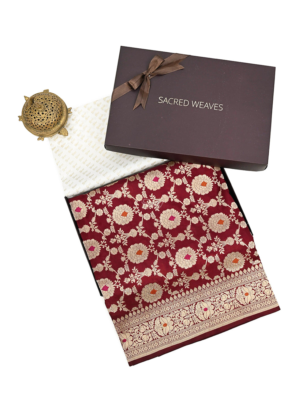 Wine Meenakari Uppada Katan Silk Handloom Banarasi Saree - Gift Box - Sacred Weaves