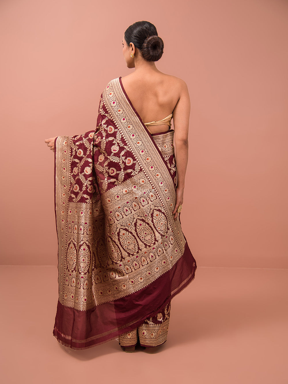 Wine Meenakari Uppada Katan Silk Handloom Banarasi Saree - Sacred Weaves