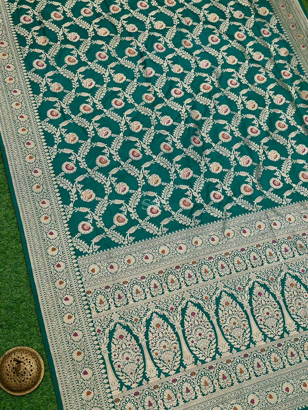 Bottle Green Meenakari Uppada Katan Silk Handloom Banarasi Saree - Sacred Weaves