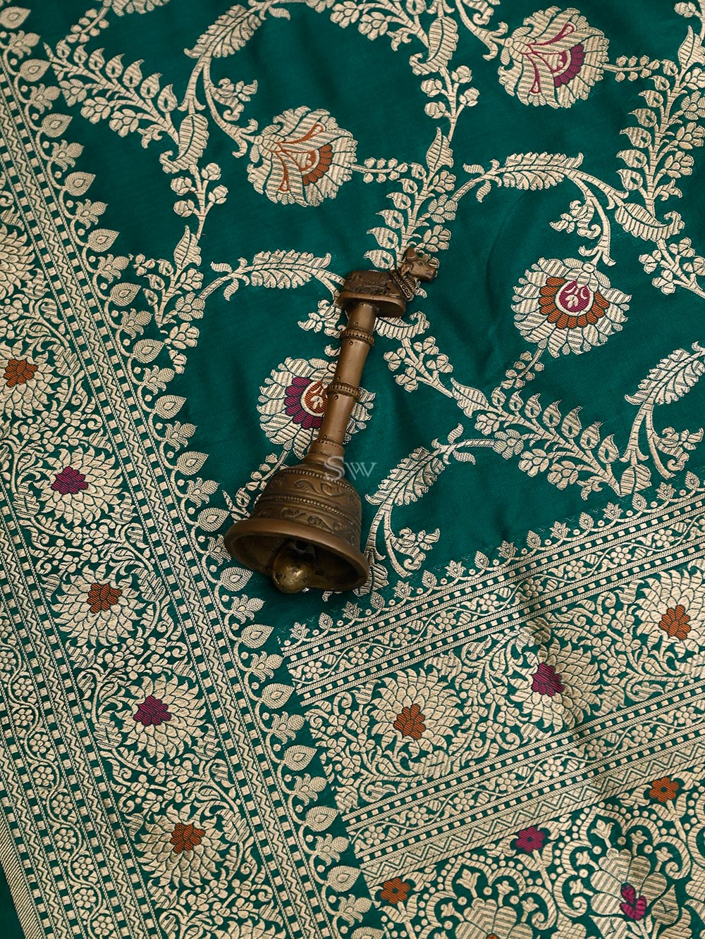 Bottle Green Meenakari Uppada Katan Silk Handloom Banarasi Saree - Sacred Weaves