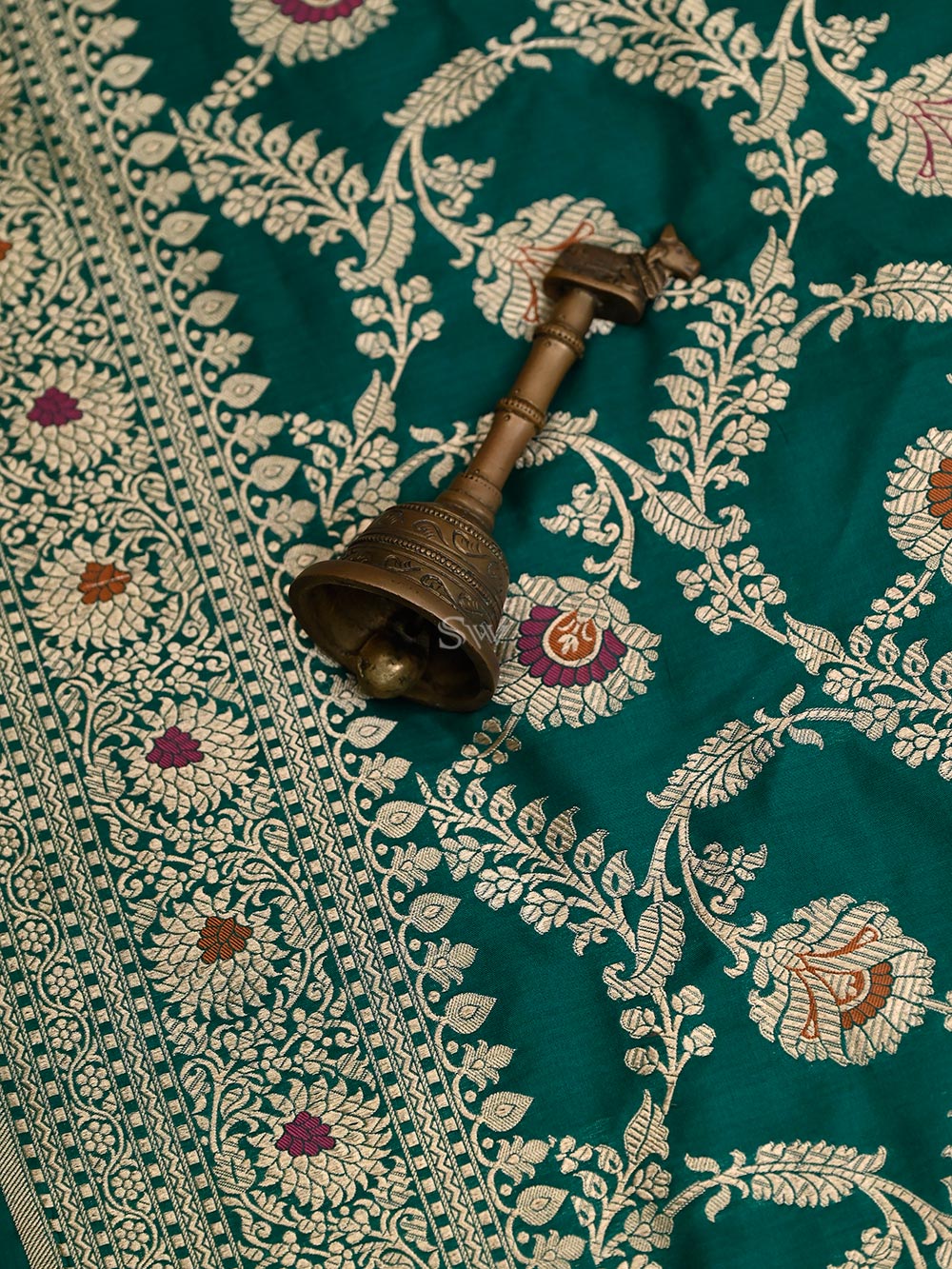 Bottle Green Meenakari Uppada Katan Silk Handloom Banarasi Saree - Sacred Weaves