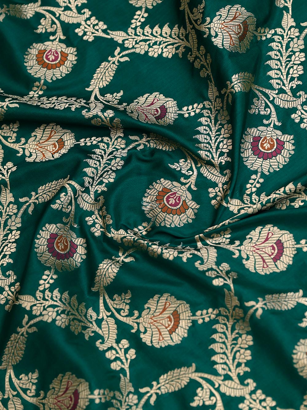 Bottle Green Meenakari Uppada Katan Silk Handloom Banarasi Saree - Sacred Weaves