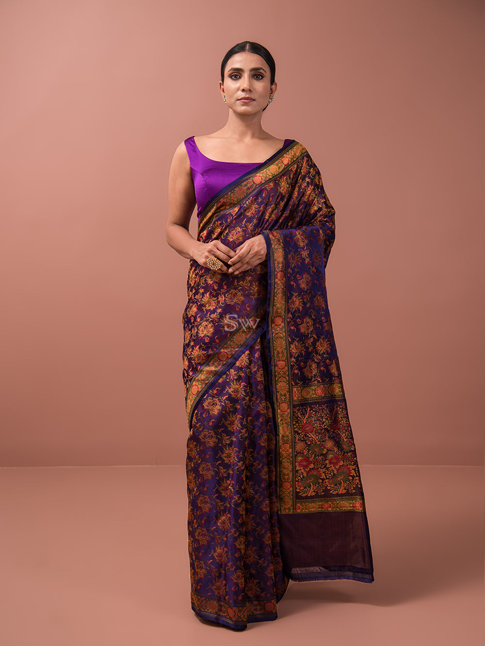 Purple Tanchoi Silk Handloom Banarasi Saree - Sacred Weaves