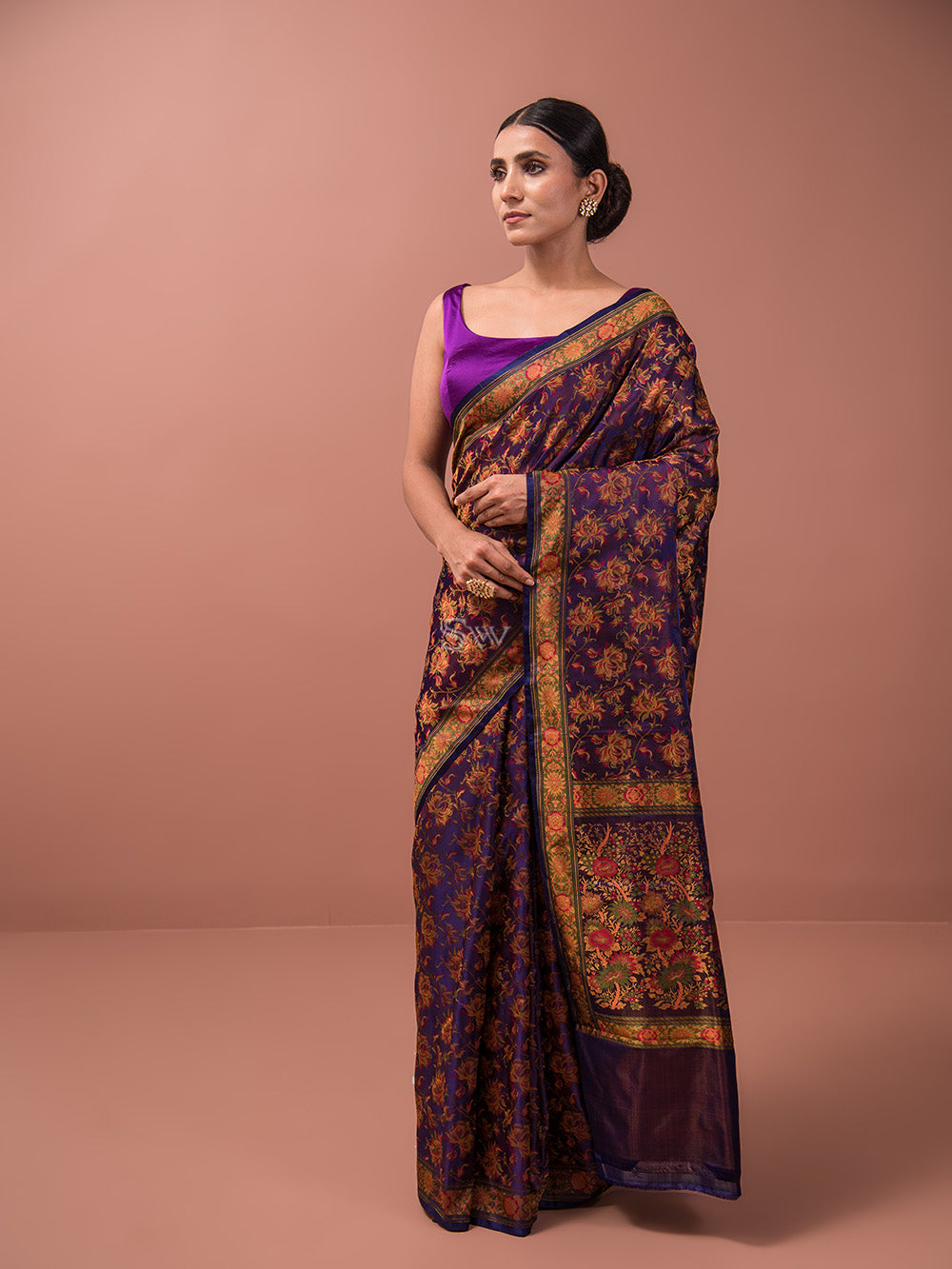 Purple Tanchoi Silk Handloom Banarasi Saree - Sacred Weaves