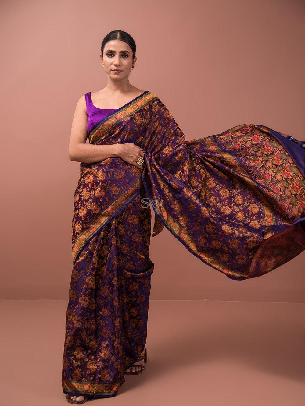 Purple Tanchoi Silk Handloom Banarasi Saree - Sacred Weaves