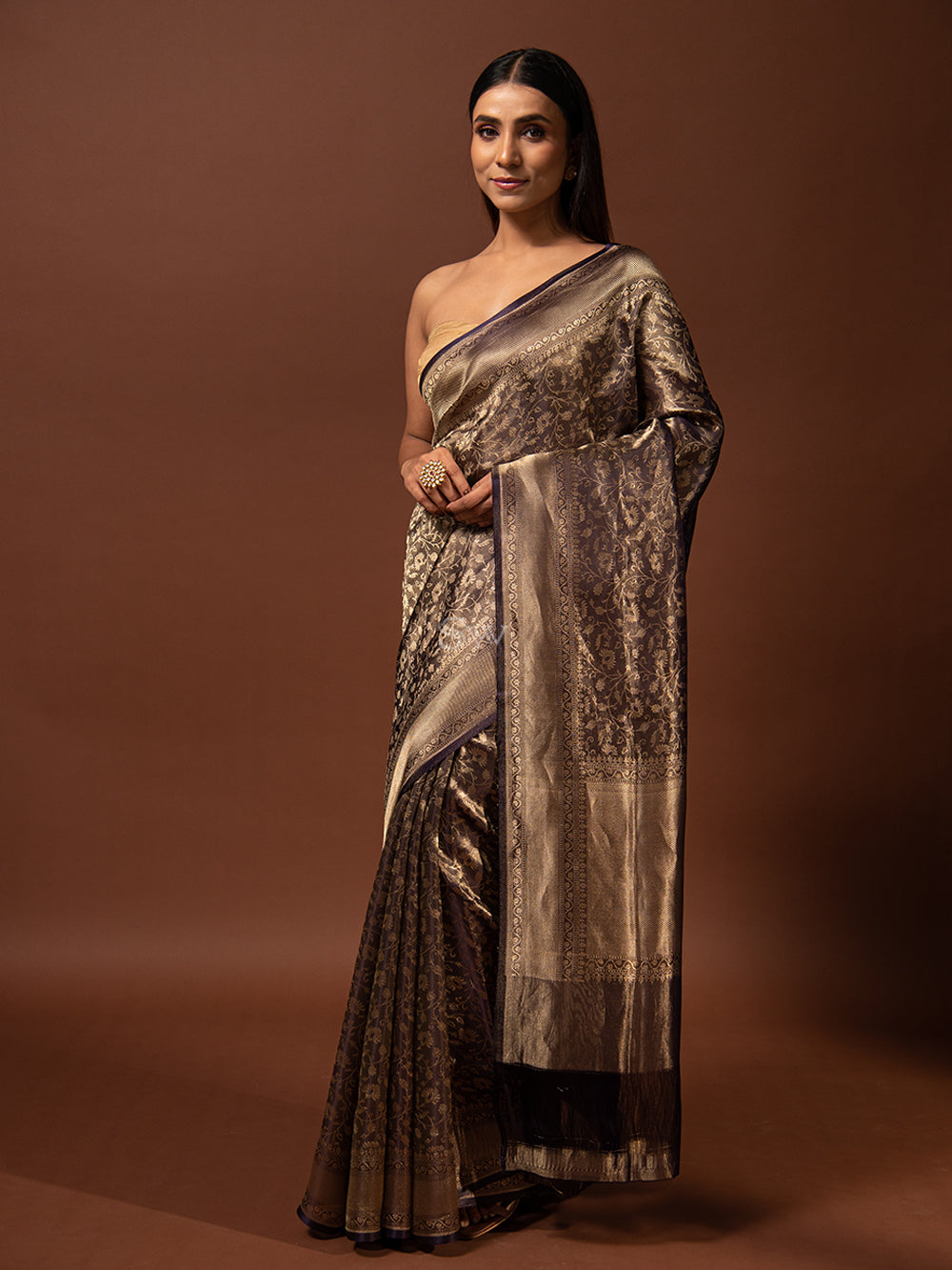 Purple Gold Jaal Tissue Handloom Banarasi Saree - Sacred Weaves