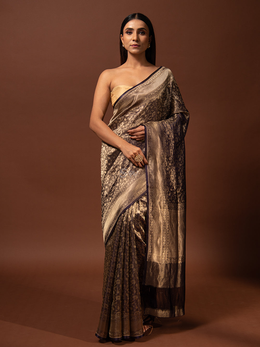 Purple Gold Jaal Tissue Handloom Banarasi Saree - Sacred Weaves