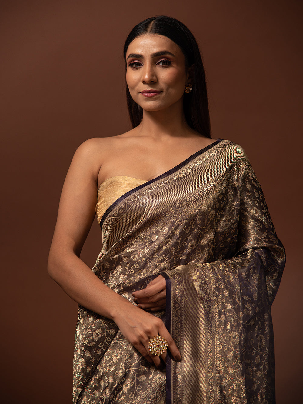 Purple Gold Jaal Tissue Handloom Banarasi Saree - Sacred Weaves