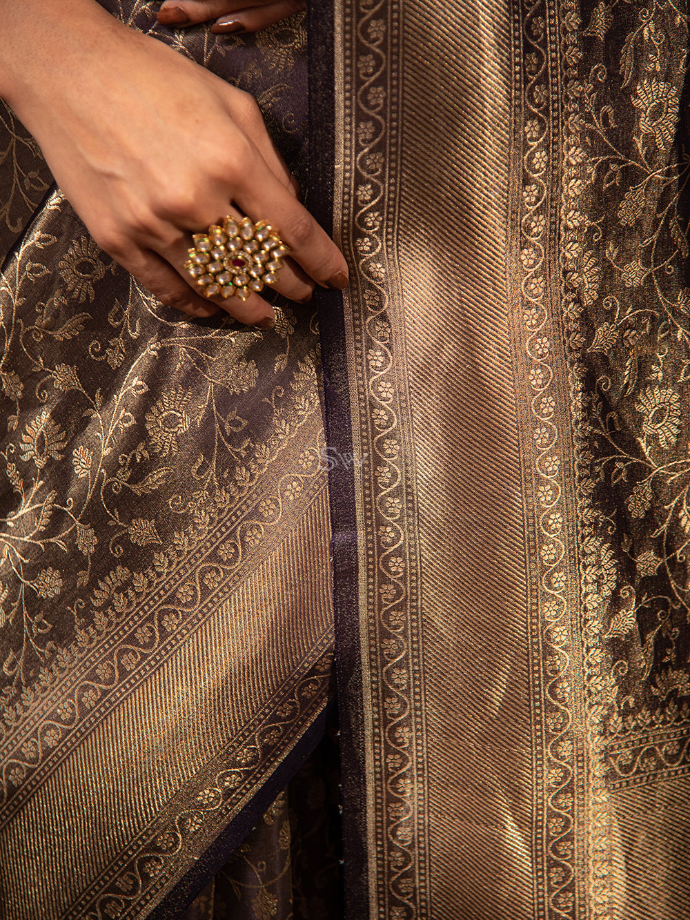 Purple Gold Jaal Tissue Handloom Banarasi Saree - Sacred Weaves