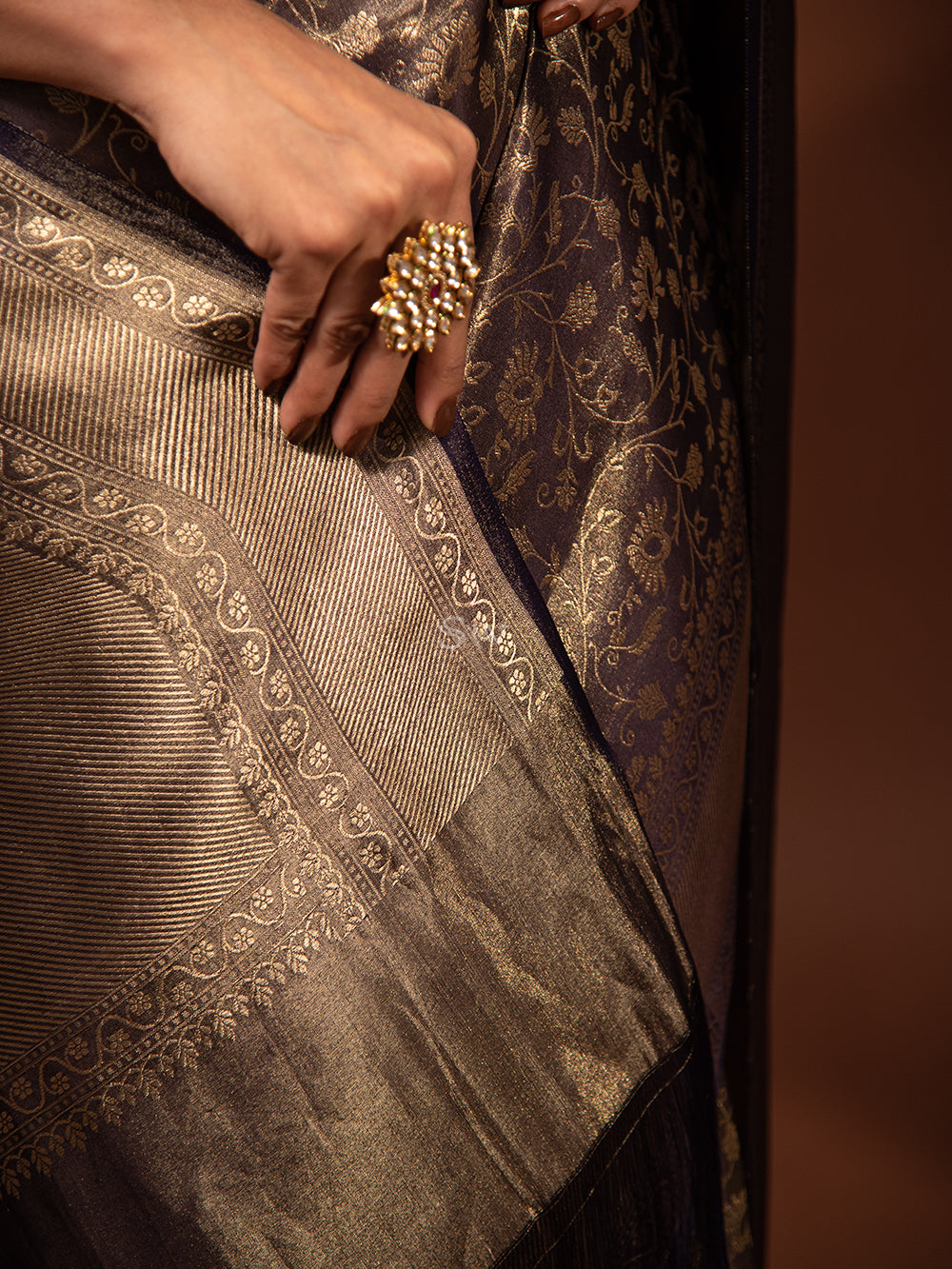 Purple Gold Jaal Tissue Handloom Banarasi Saree - Sacred Weaves