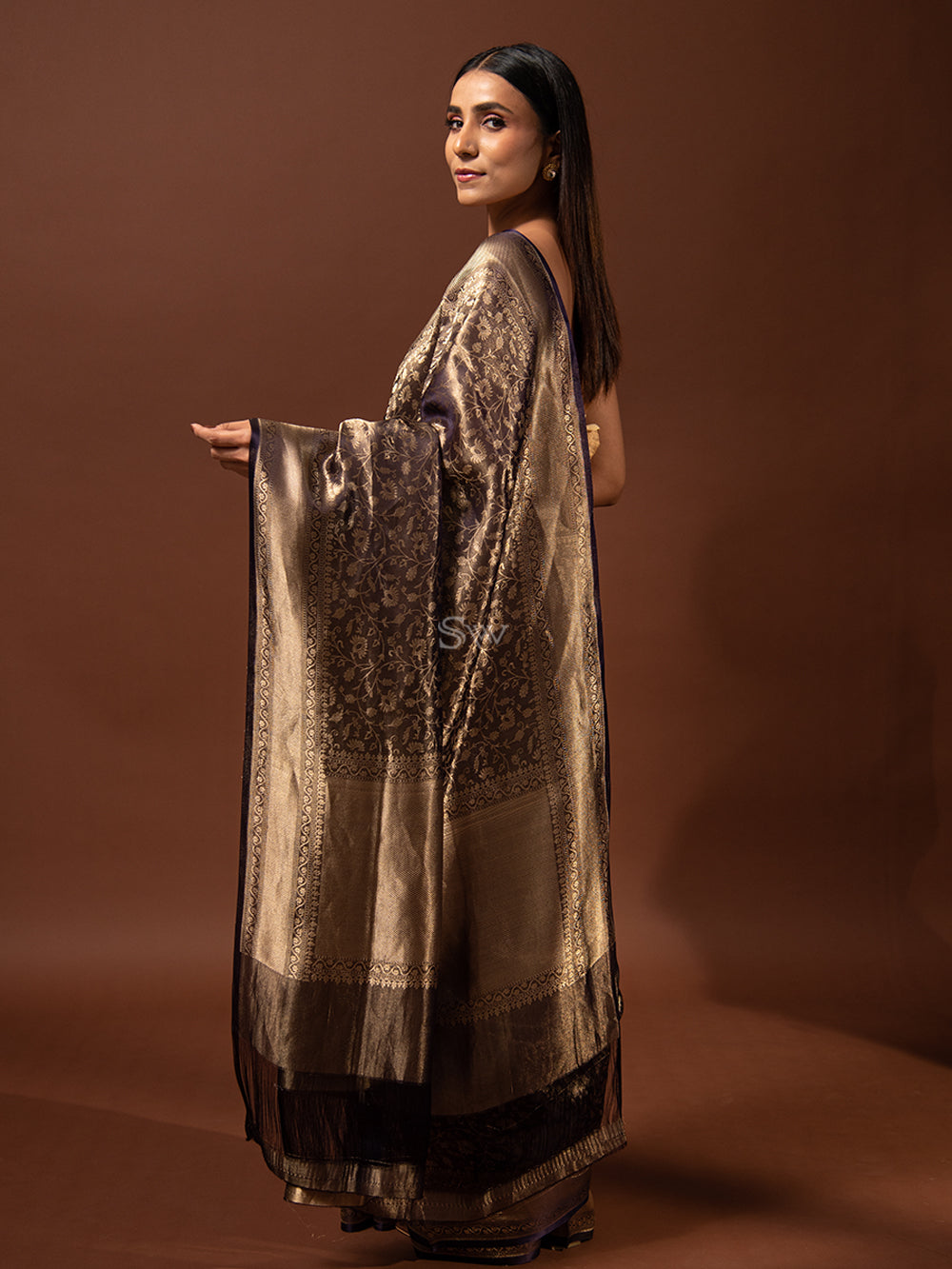 Purple Gold Jaal Tissue Handloom Banarasi Saree - Sacred Weaves